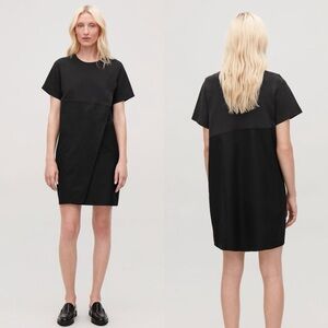 COS Overlap Front Short Sleeve Dress in Black Sz L